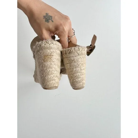 J CREW Corsica Gold Metallic Leather Platform Espadrilles Wedge Sandals, Size 6 - Picture 9 of 16